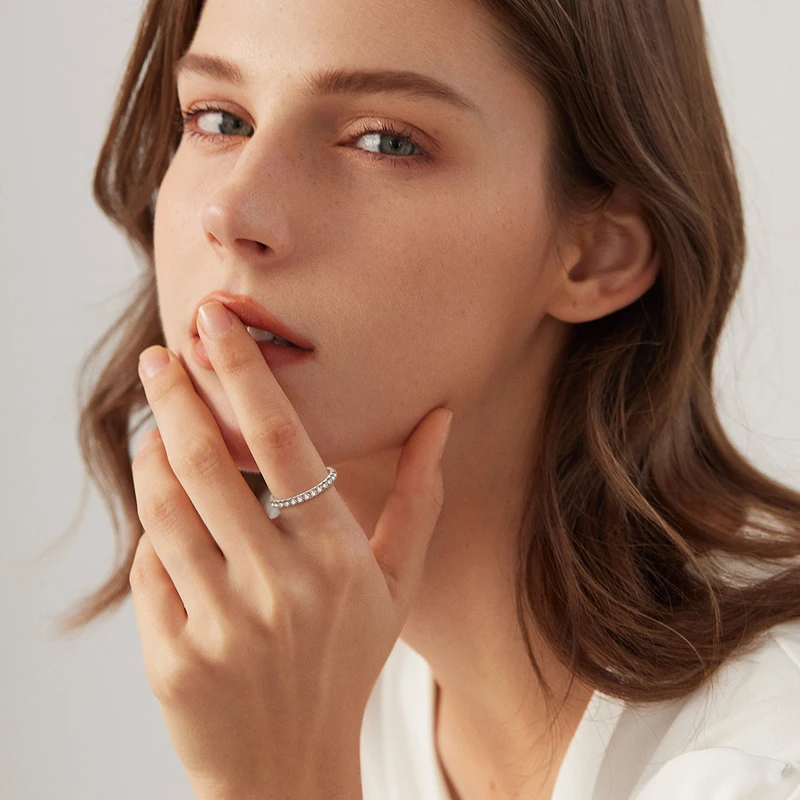 ANZIW 2 Carat All Moissanite Ring Bridal Sets Silver 925 Solitaire Engagement Wedding Rings & Stackable Eternity Bands for Women - Image 3