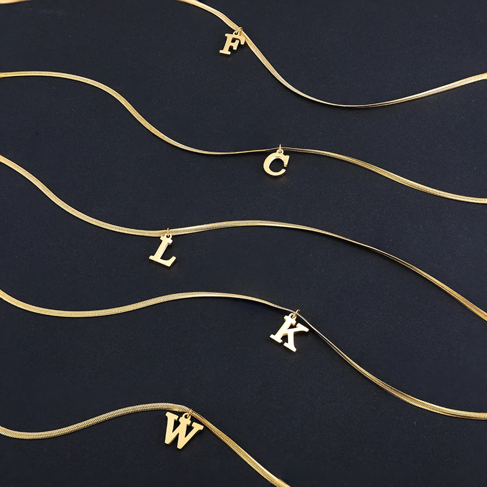 A-Z Alphabet Gold Plated Stainless Steel Pendant Necklace for Women Snake Chain Initial Letter Clavicle Necklaces Collar Jewelry - Image 4