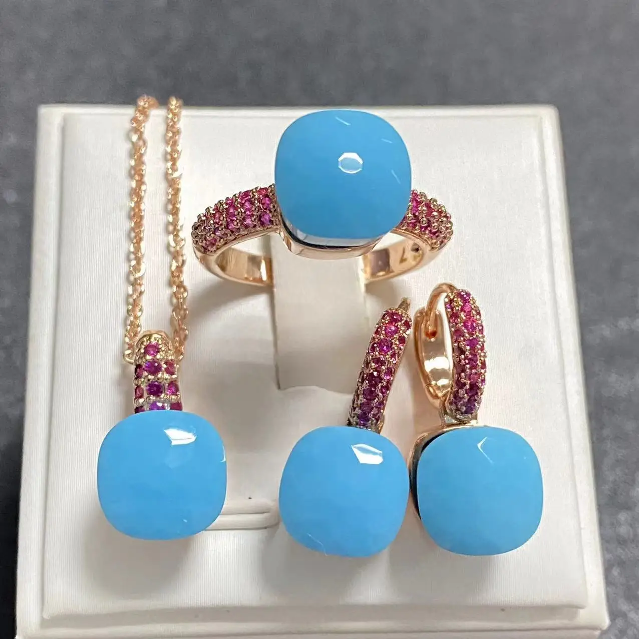 3Pcs/Set Women's Fashion Jewelry Gift Set - Rose Gold Plated Ring Earrings Necklace with Inlay Purple Zircon Crystal - Image 3