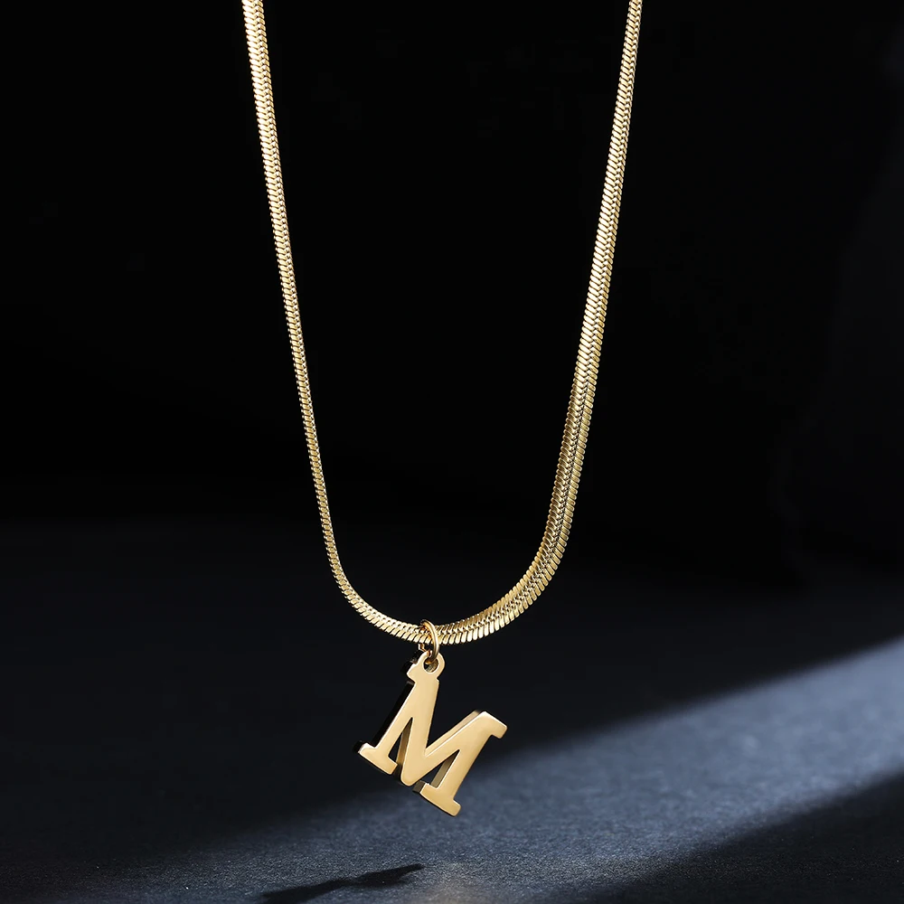A-Z Alphabet Gold Plated Stainless Steel Pendant Necklace for Women Snake Chain Initial Letter Clavicle Necklaces Collar Jewelry - Image 3