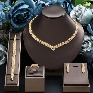 Elegant gold-plated Dubai jewelry set, suitable for women's party gifts, simple and elegant UAE wedding bride 4-piece jewelry se