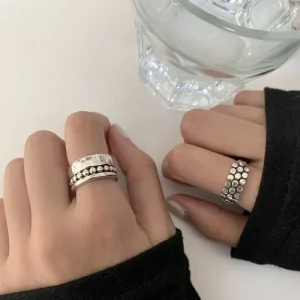 VENTFILLE 925 Sterling Silver Geometric Multilayer Round Bead Ring Female Fashion Punk Temperament Prevent Allergy Charm Jewelry