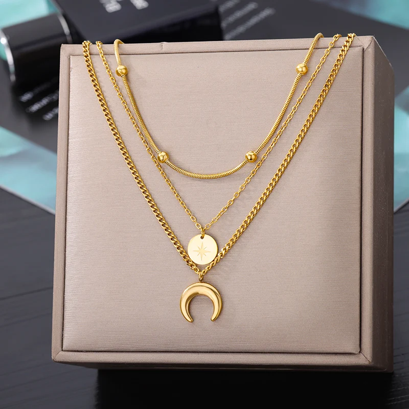 316L Stainless Steel Multilayer Heart Necklace For Women Girls Goth Gold Color Clavicle Chain Charm Choker Jewelry Birthday Gift - Image 3