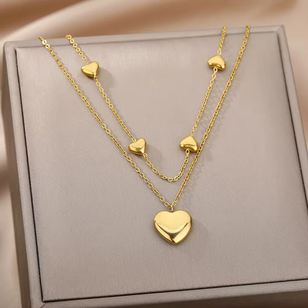 316L Stainless Steel Multilayer Heart Necklace For Women Girls Goth Gold Color Clavicle Chain Charm Choker Jewelry Birthday Gift - Image 6