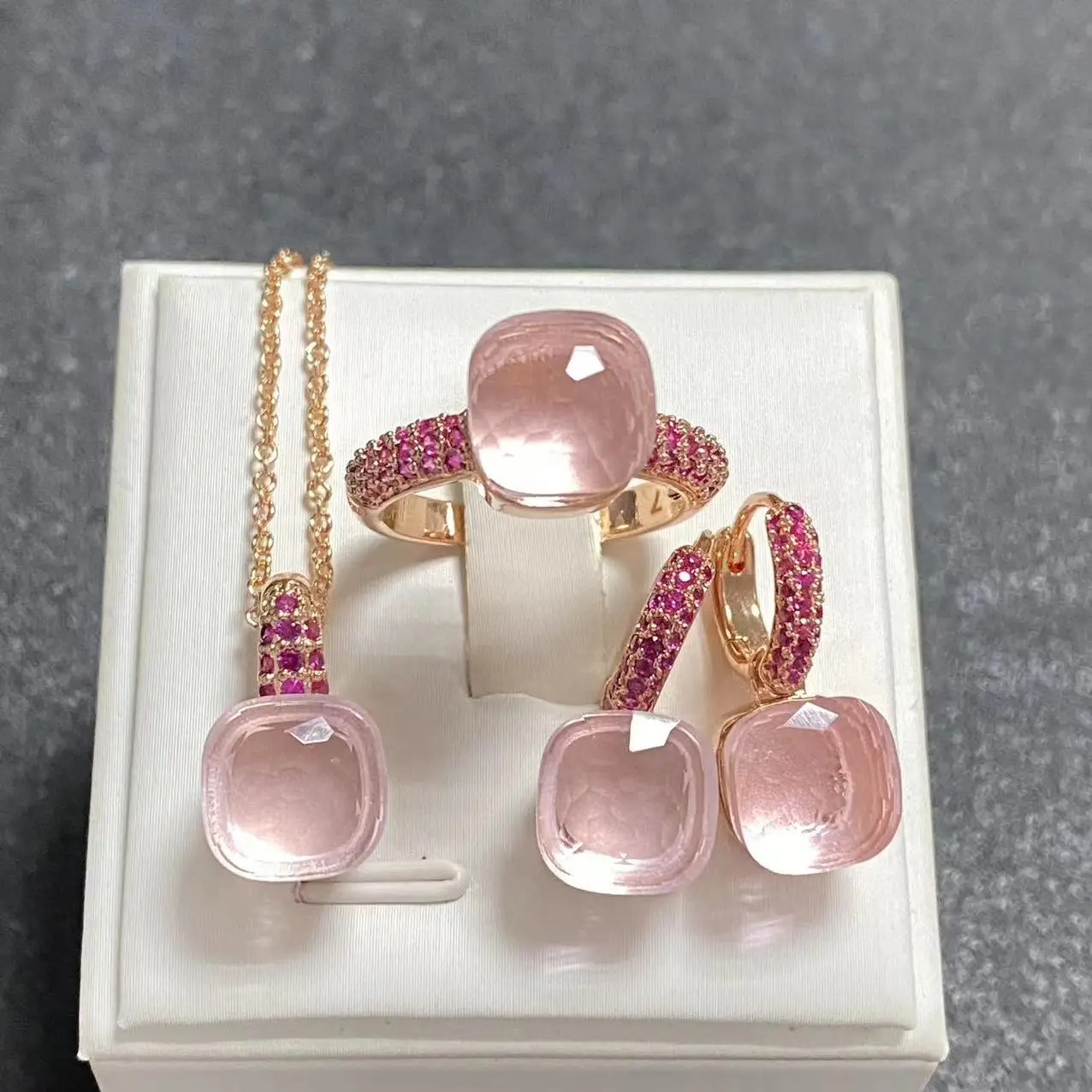 3Pcs/Set Women's Fashion Jewelry Gift Set - Rose Gold Plated Ring Earrings Necklace with Inlay Purple Zircon Crystal - Image 6