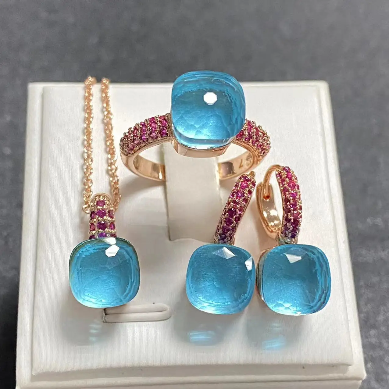 3Pcs/Set Women's Fashion Jewelry Gift Set - Rose Gold Plated Ring Earrings Necklace with Inlay Purple Zircon Crystal - Image 5