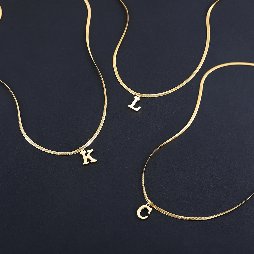 A-Z Alphabet Gold Plated Stainless Steel Pendant Necklace for Women Snake Chain Initial Letter Clavicle Necklaces Collar Jewelry - Image 5