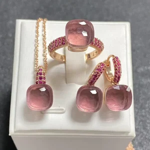 3Pcs/Set Women's Fashion Jewelry Gift Set - Rose Gold Plated Ring Earrings Necklace with Inlay Purple Zircon Crystal