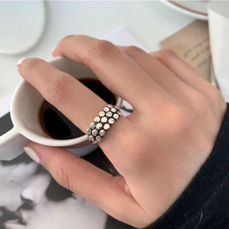 VENTFILLE 925 Sterling Silver Geometric Multilayer Round Bead Ring Female Fashion Punk Temperament Prevent Allergy Charm Jewelry - Image 2
