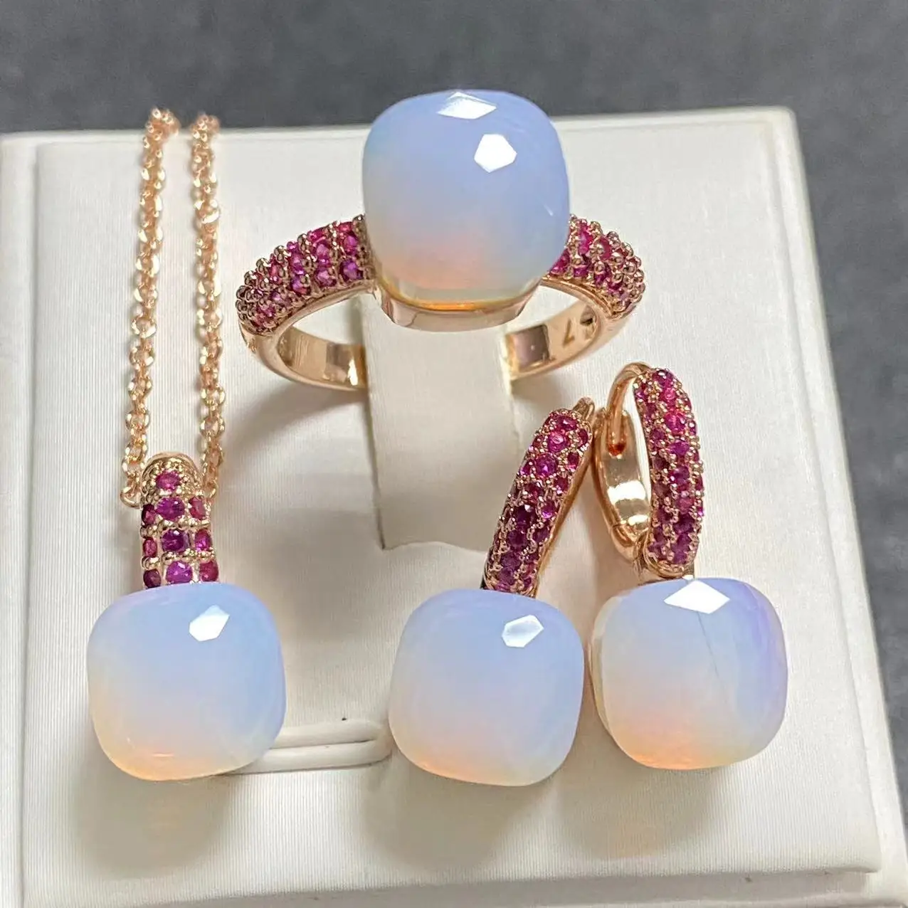 3Pcs/Set Women's Fashion Jewelry Gift Set - Rose Gold Plated Ring Earrings Necklace with Inlay Purple Zircon Crystal - Image 4