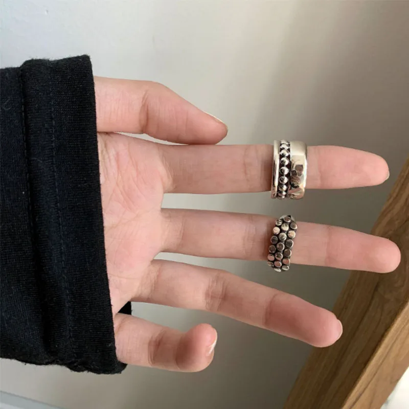 VENTFILLE 925 Sterling Silver Geometric Multilayer Round Bead Ring Female Fashion Punk Temperament Prevent Allergy Charm Jewelry - Image 3