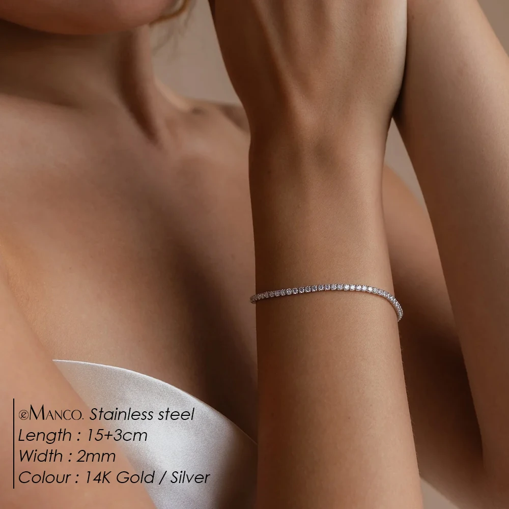 eManco Stainless Steel Women's Zirconia Tennis Bracelet Classic Bridal Accessories Wholesale - Image 2