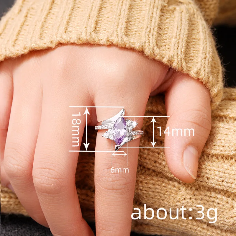 Huitan Charming Marquise Purple CZ Rings for Women Luxury Wedding Band Accessories Personality Cocktail Party Female Jewelry - Image 2