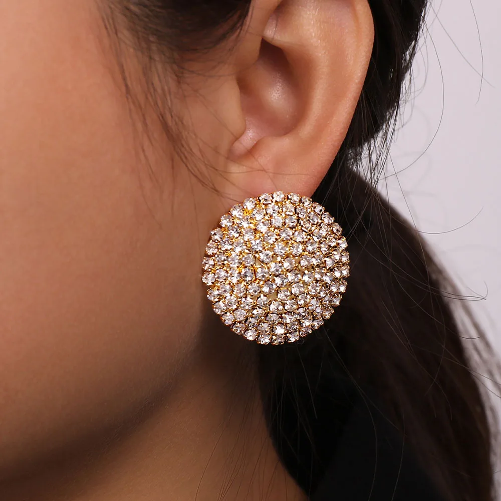 TREAZY Silver Color Full Rhinestone Big Round Stud Earrings Fashion Shiny Crystal Statement Women Jewelry Wedding Party Earrings - Image 2