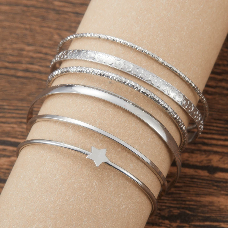 6pcs Star Open Bracelet Set, Stylish and Trendy Women's Bracelets - Image 2