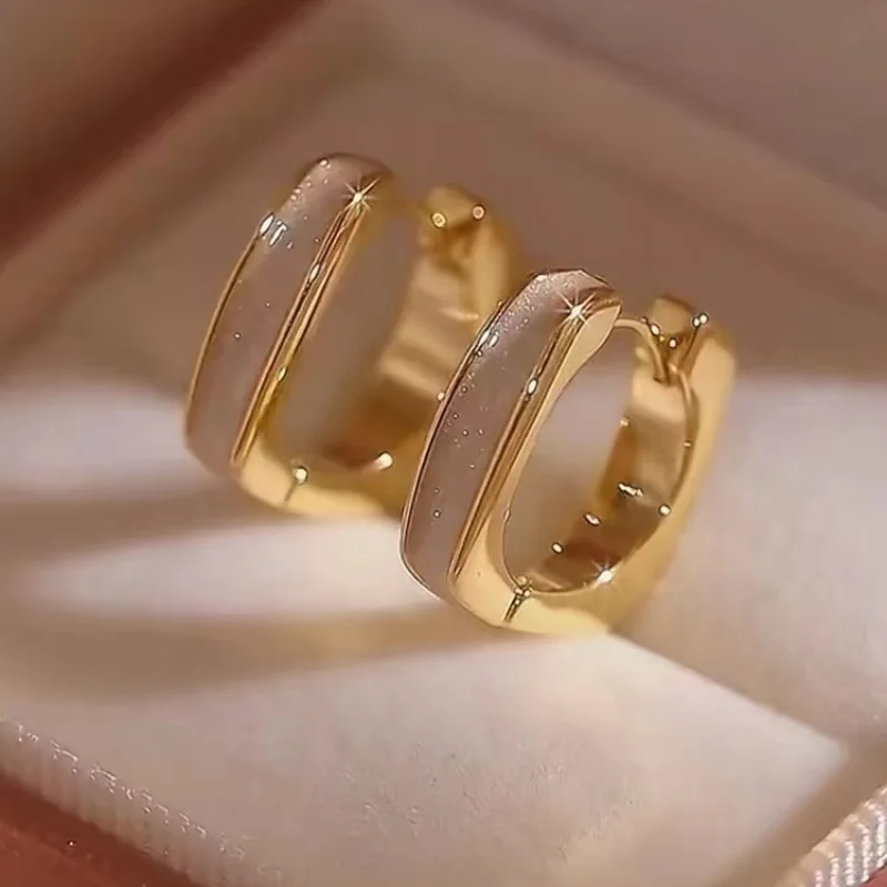 Trending Square Texture Hoop Earring Korean Exquisite Minimalist Geometric Earrings for Women Girls Retro Fashion Jewelry Gift
