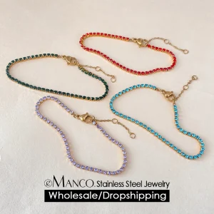 eManco Stainless Steel Women's Zirconia Tennis Bracelet Classic Bridal Accessories Wholesale