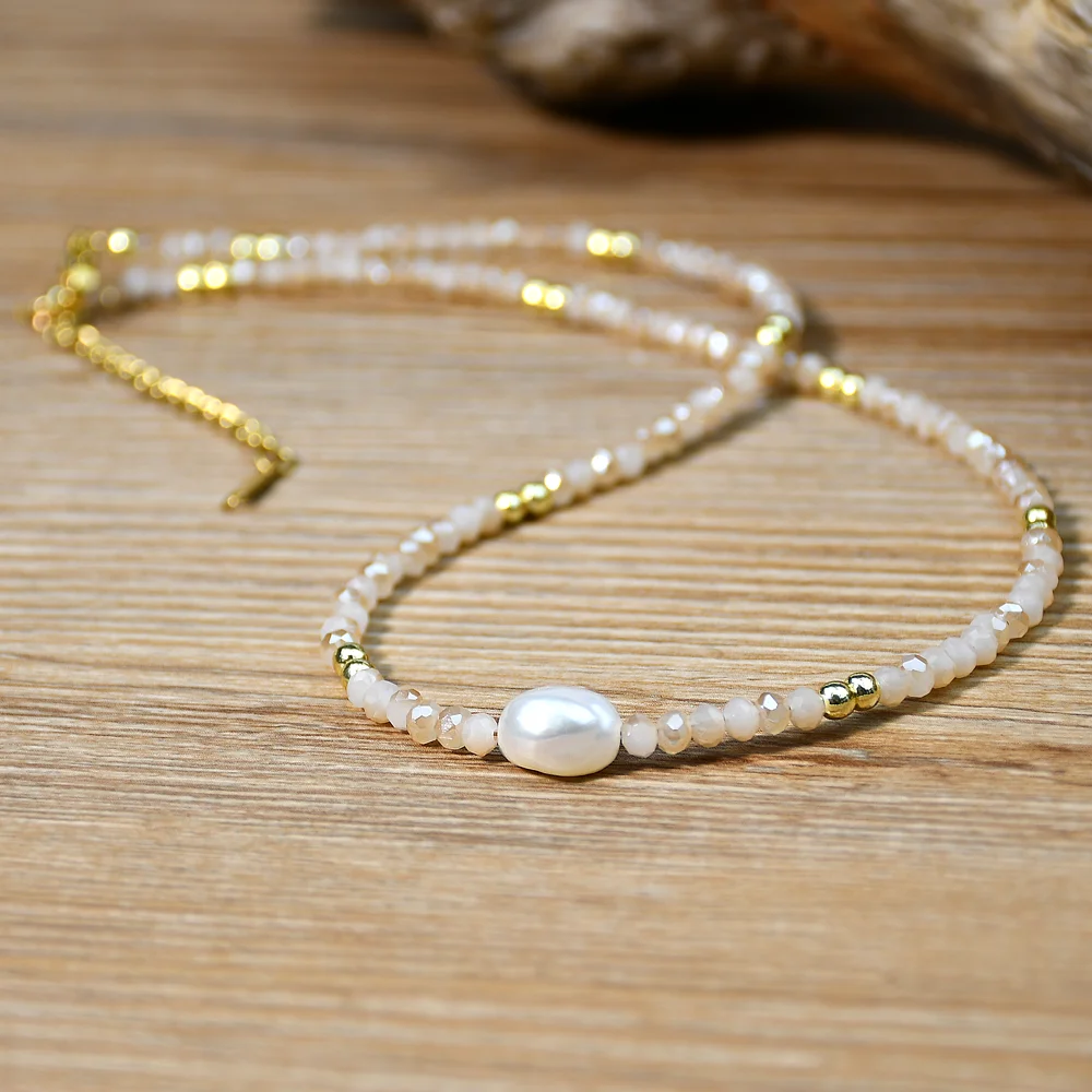 Natural Baroque Freshwater Pearl Faceted Glass Crystal Beads Necklace for Women Bride Wedding Party Elegant Jewelry - Image 4