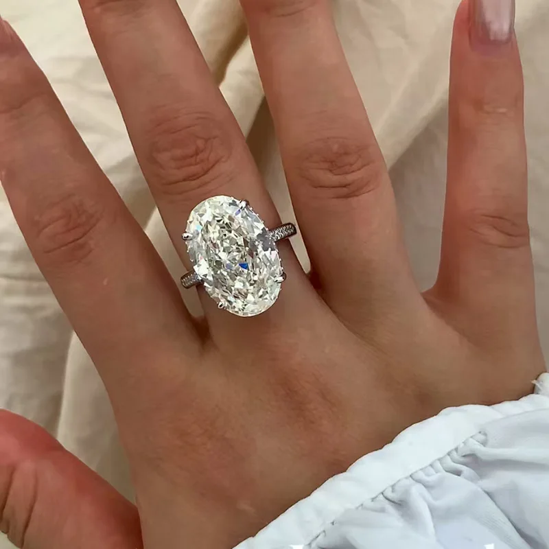 Luxury Oval 15Ct Lab Moissanite Diamond Ring 925 Sterling Silver Party Wedding Band Rings for Women Bridal Engagement Jewelry - Image 3