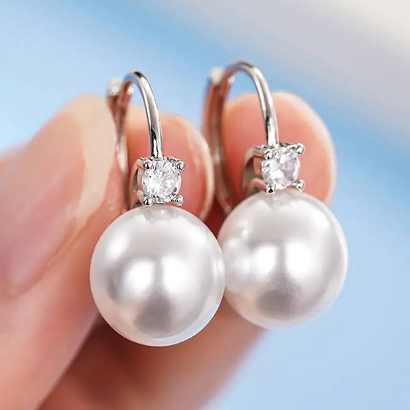 Huitan Aesthetic Imitation Pearl Women Drop Earrings Trendy Accessories Elegant Jewelry Inlaid Shiny CZ for Wedding Engagement