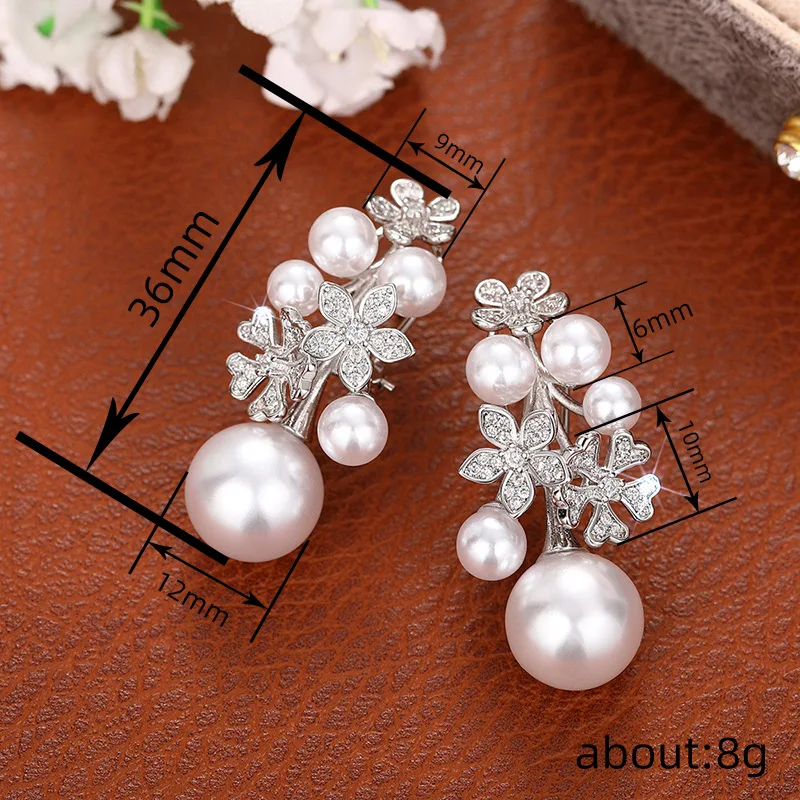 Huitan Trendy Simulated Pearl Women Drop Earrings Inlaid Sparkling CZ Flower Design Charming Party Daily Accessories Jewelry - Image 2