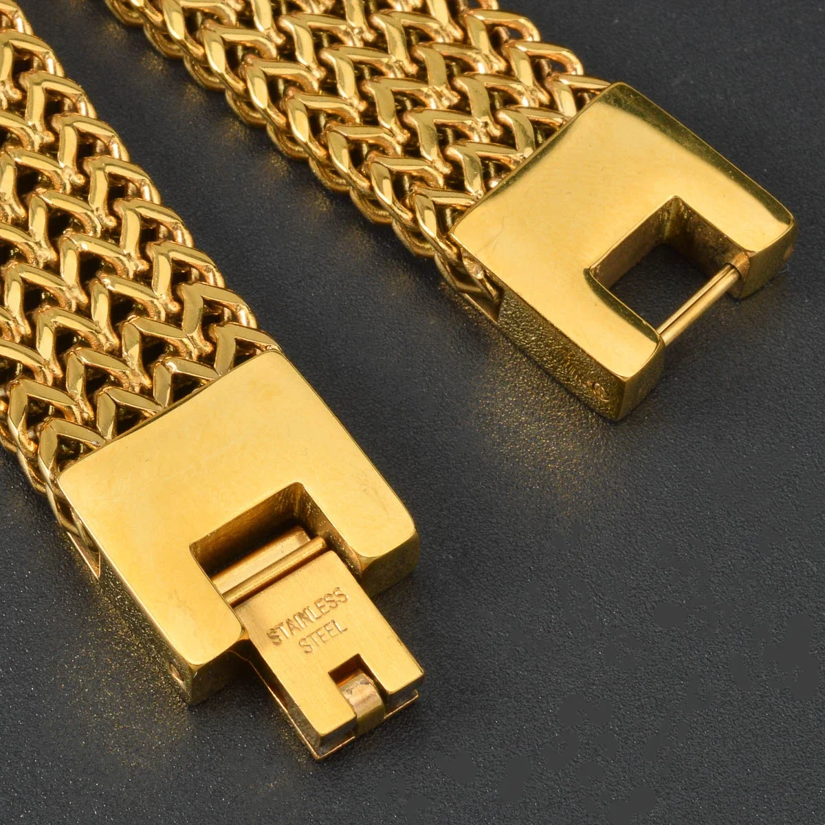 Luxury Gold Plated Bracelet for Men Women Stainless Steel Woven Pattern Wide Bangle Fashion Jewelry Gift Valentine's Birthday - Image 5