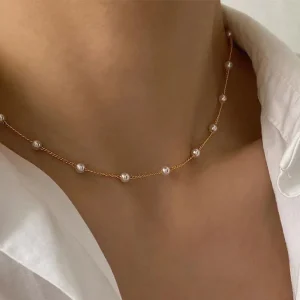 New Beads Neck Chain Kpop Pearl Choker Necklace Gold Color Goth Chocker Fashion Jewelry Collar For Women Girl Party Gifts