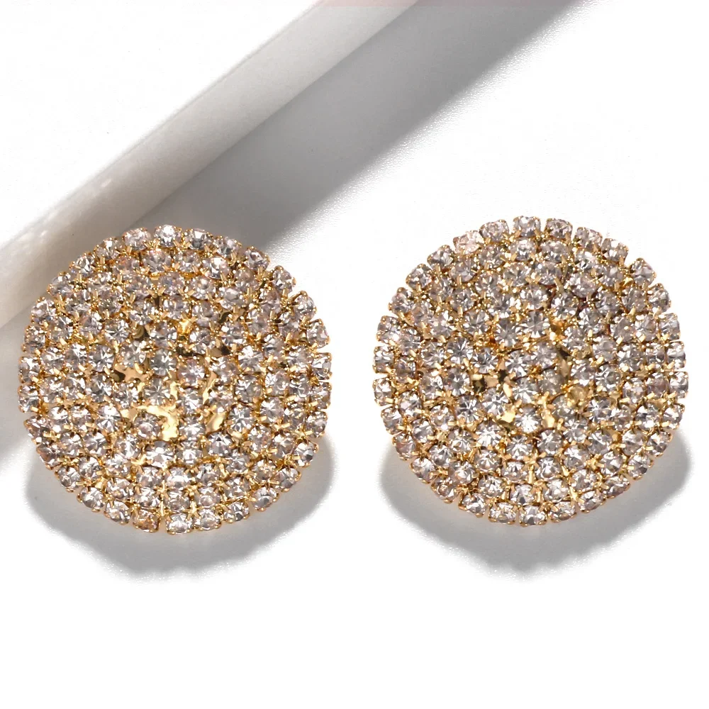 TREAZY Silver Color Full Rhinestone Big Round Stud Earrings Fashion Shiny Crystal Statement Women Jewelry Wedding Party Earrings - Image 3