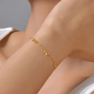 Classic Bowknot Bracelet for Women,Gold Color Stainless Steel Flat Rolo Chain Bow Bracelets,Chic Jewelry Gifts